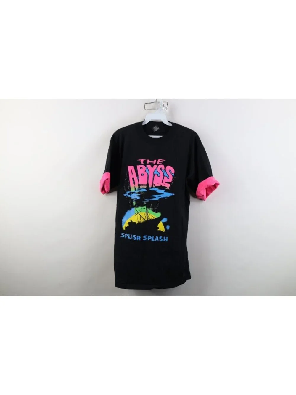 Vtg 90s Womens Large Spell Out The Abyss Splish Splash Water Park T-Shirt USA